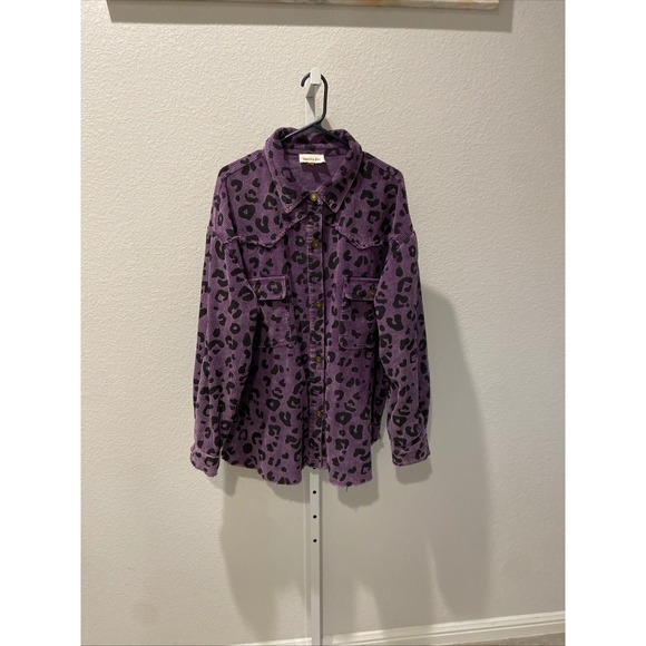 Vanilla Bay Purple Leopard Corduroy Frayed Shacket Jacket Women's 100% cotton - Picture 2 of 11